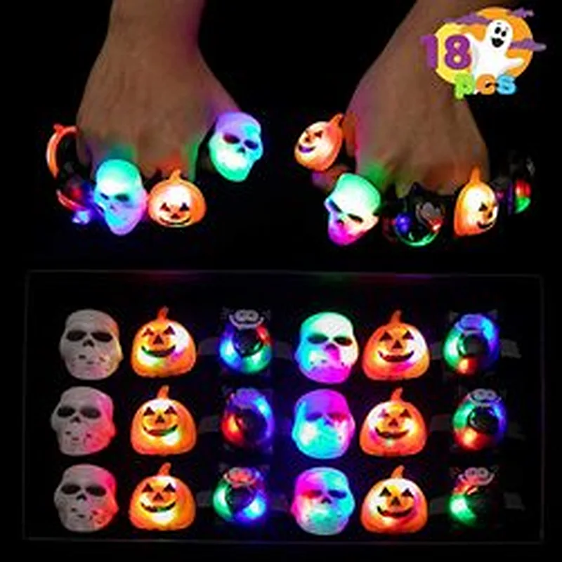 18 Pcs Spooky Fashion Halloween Led Light Up Rings Glow for Halloween Party