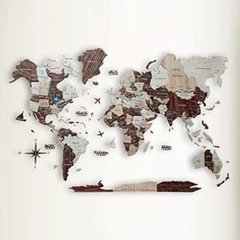 S M L Prime Cappuccino 3D Wood World Map