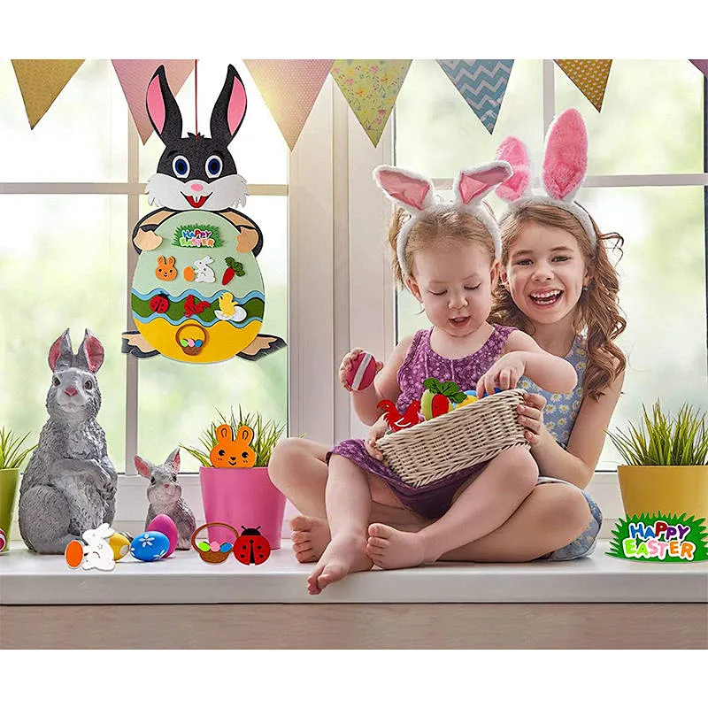 2023 Easter Bunny Decoration Felt Rabbit Diy Felt Rabbit Set With Detachable Ornaments Easter Wall Hanging Games For Home Door Wall