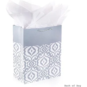 Silver Damask Large Gift Bag Tissue Paper Wedding Bag for Weddings