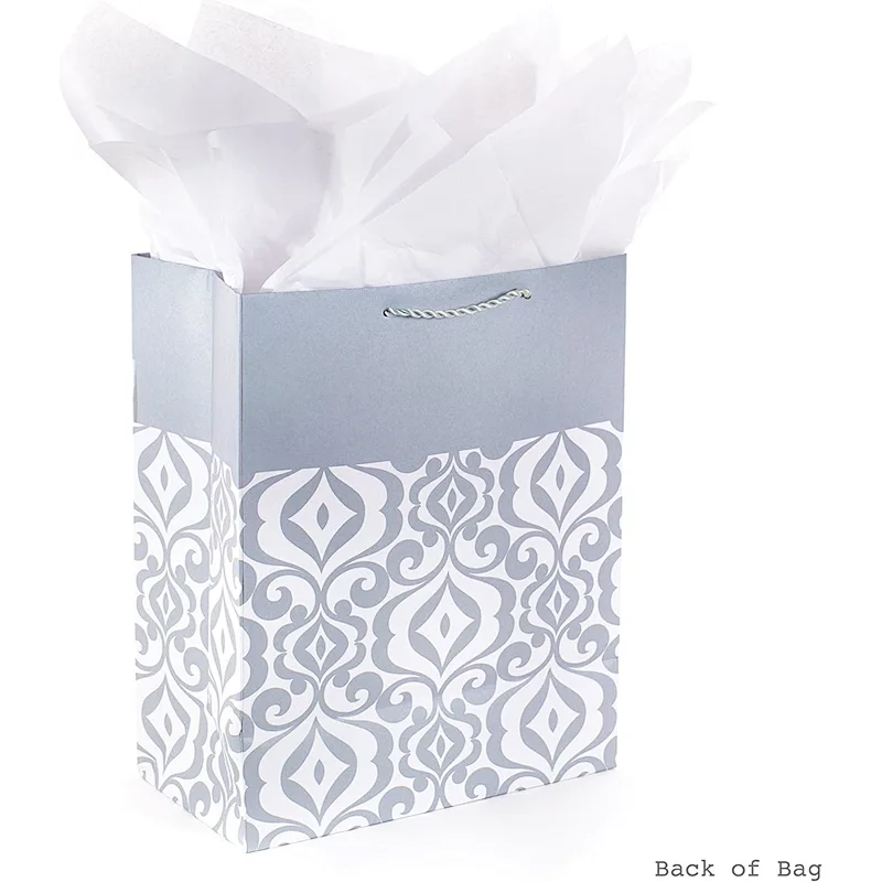 Silver Damask Large Gift Bag Tissue Paper Wedding Bag for Weddings