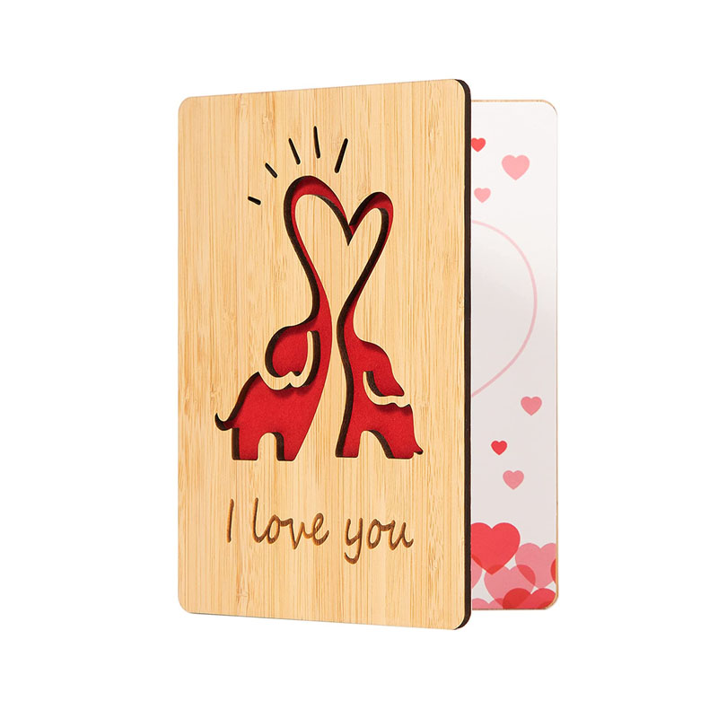 Elephant Wooden Gifts Card Wood Wedding Anniversary Birthday Valentine Day Card for Husband Wife