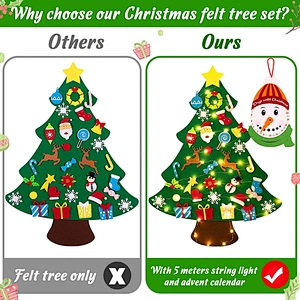 2023 Xmas Home Decoration Gifts 3ft Educational Diy Felt Christmas Tree Set With Ornaments For Kids