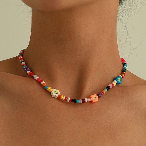 Handmade Soft Ceramic Smiley Face Beaded Choker Necklace