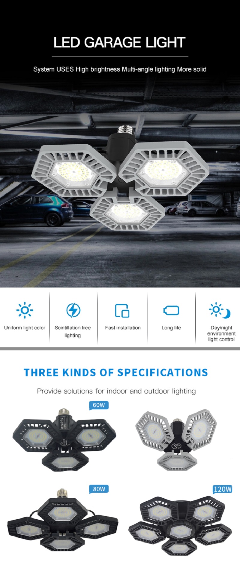 garage light fixtures; 60W garage light fixtures; 80W garage light fixtures; 100W garage light fixtures; 120W garage light fixtures