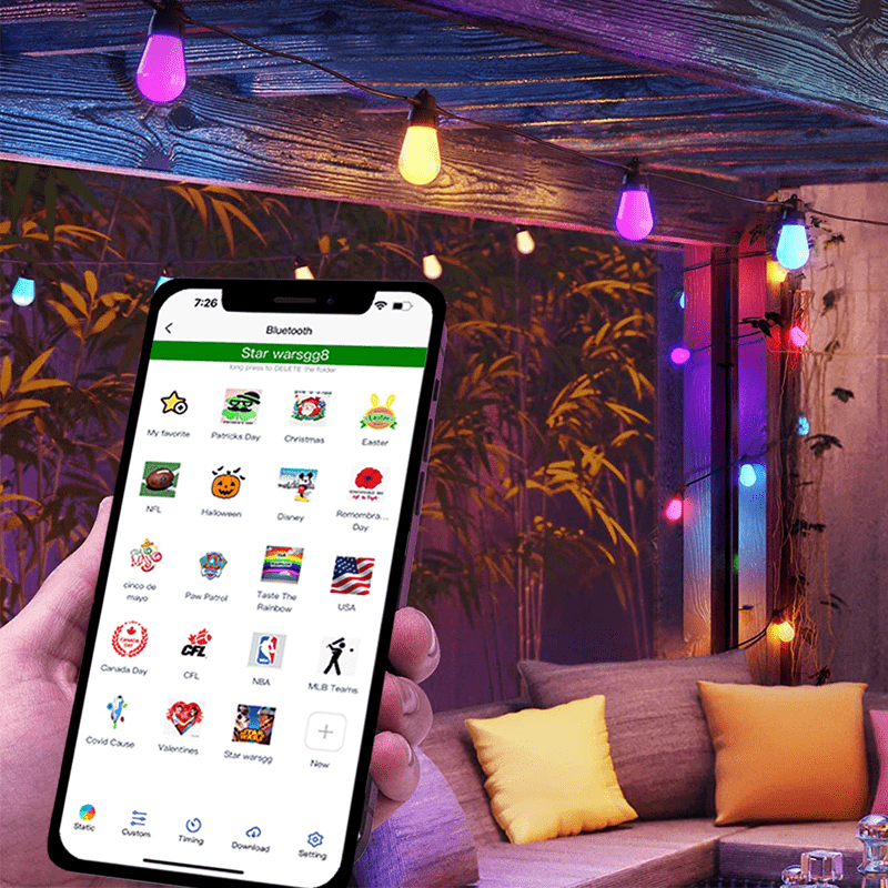 smd Led rgb string bulb dc 12v 24v dc  wi-fi app color changing Christmas decorations solar led string lights