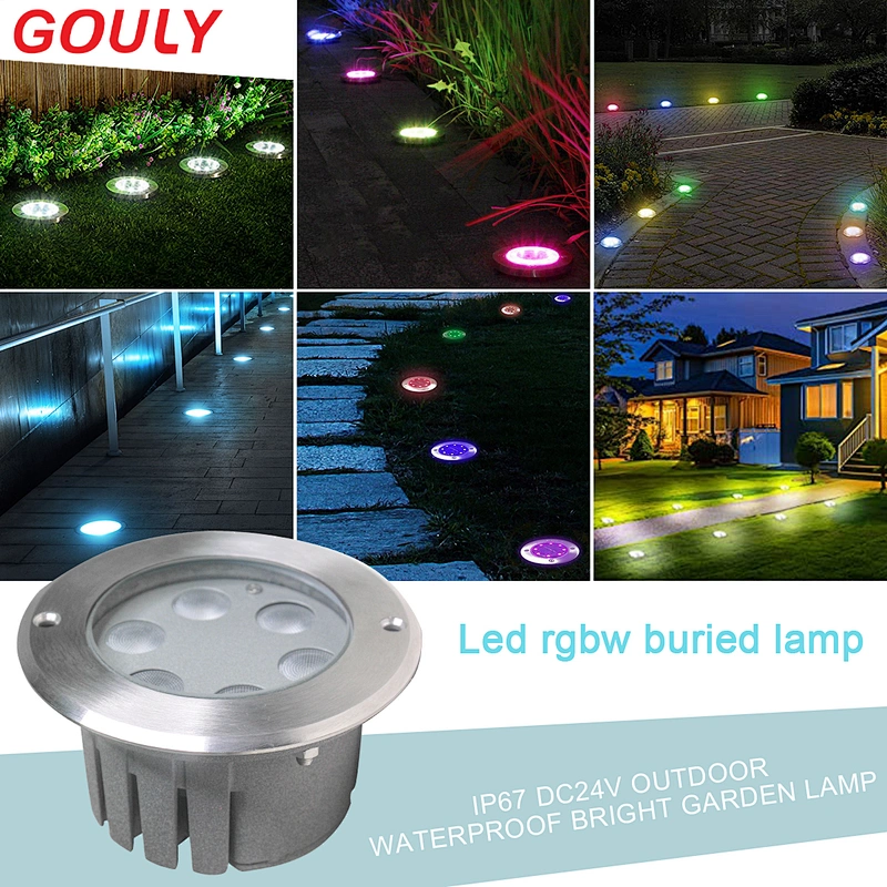 Led rgbw stainless steel circular buried light IP67 outdoor square courtyard garden embedded colorful buried lamp