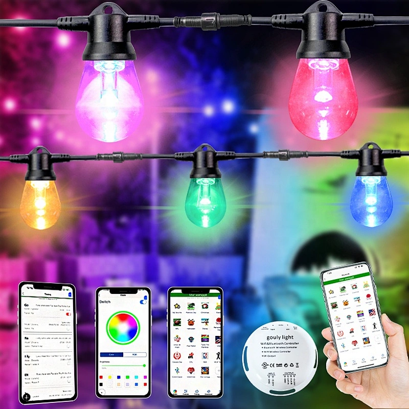 smd Led rgb string bulb dc 12v 24v dc  wi-fi app color changing Christmas decorations solar led string lights