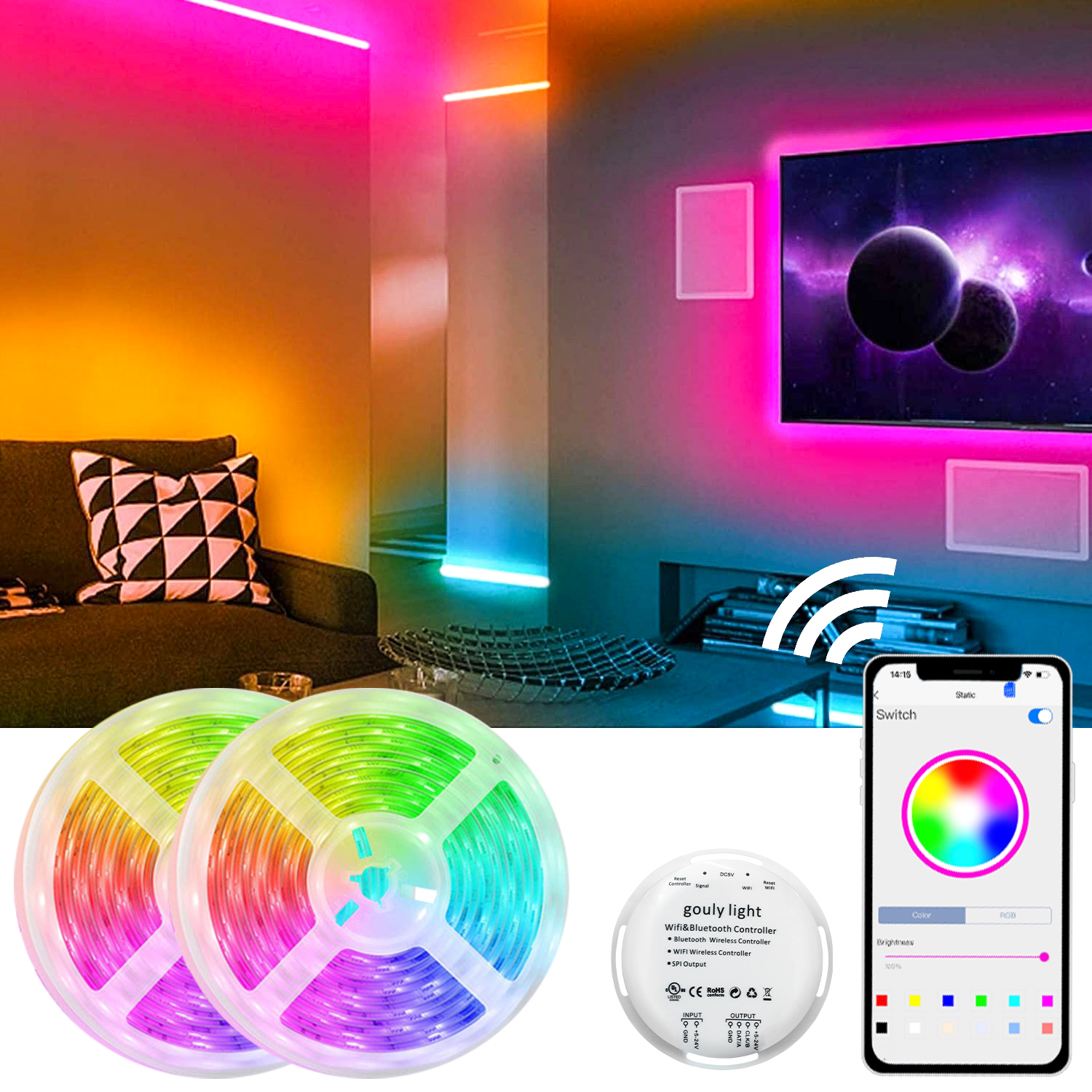 rgb strip light 12v 24v 5050 colour multicolor change 5m 10m 50m WiFi controlled led strip light rgbw