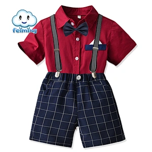 Children clothing boys bow tie shirt set
