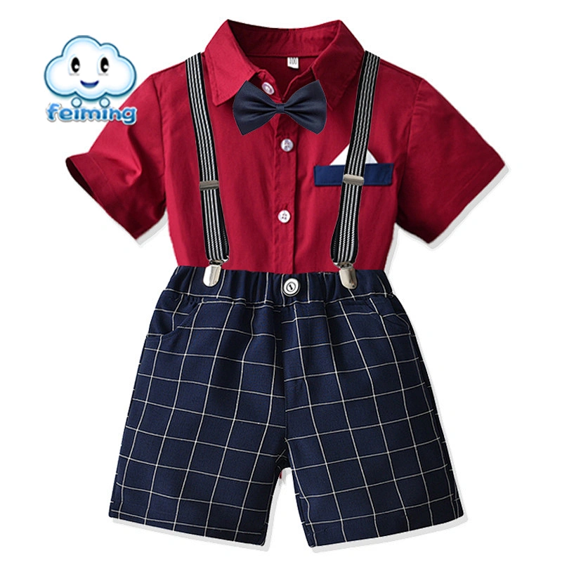 Children clothing boys bow tie shirt set