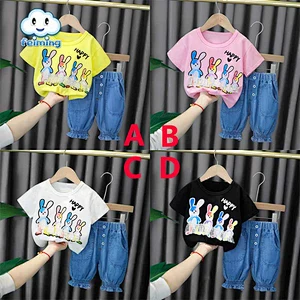 latest design for baby girls summer set Girl clothing Girls Summer Clothing Set Toddler clothing denim jeans sets Fashionable girls clothes set