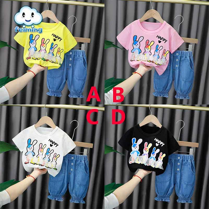 latest design for baby girls summer set Girl clothing Girls Summer Clothing Set Toddler clothing denim jeans sets Fashionable girls clothes set