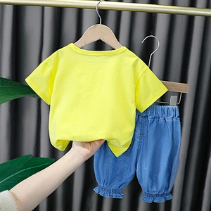 latest design for baby girls summer set Girl clothing Girls Summer Clothing Set Toddler clothing denim jeans sets Fashionable girls clothes set
