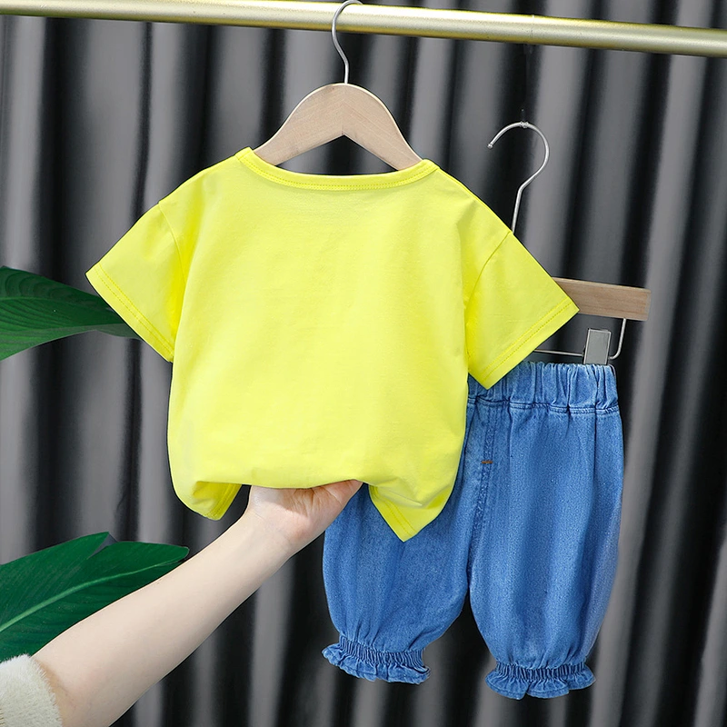 latest design for baby girls summer set Girl clothing Girls Summer Clothing Set Toddler clothing denim jeans sets Fashionable girls clothes set