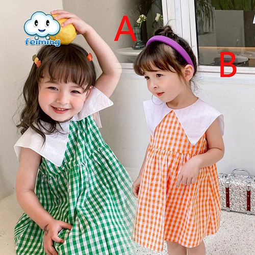 Summer wholesale dress kids girls casual dress kids plaid dress
