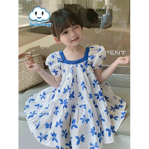 Butterfly design kid floral cotton girls dresses summer dress for baby kids girl