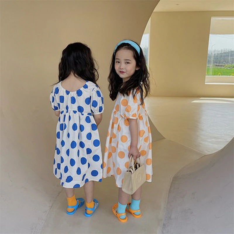 Hot sale fancy kids dress girl summer polka dot dress for kids long kids dresses