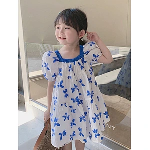 Butterfly design kid floral cotton girls dresses summer dress for baby kids girl