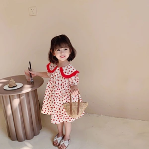 Girls summer princess dresses for kids western style polka dot lapel kids frock girls dress