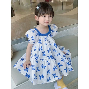 Butterfly design kid floral cotton girls dresses summer dress for baby kids girl
