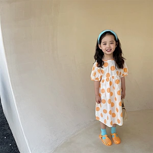 Hot sale fancy kids dress girl summer polka dot dress for kids long kids dresses