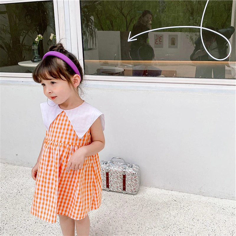 Summer wholesale dress kids girls casual dress kids plaid dress
