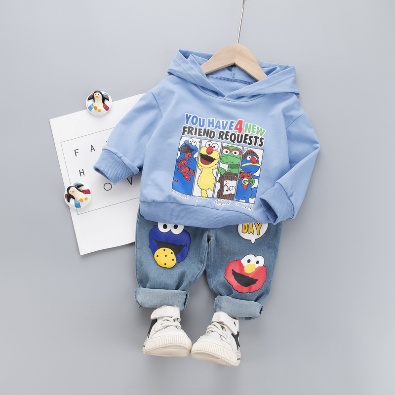 baby cute print hoodie with jeans pants