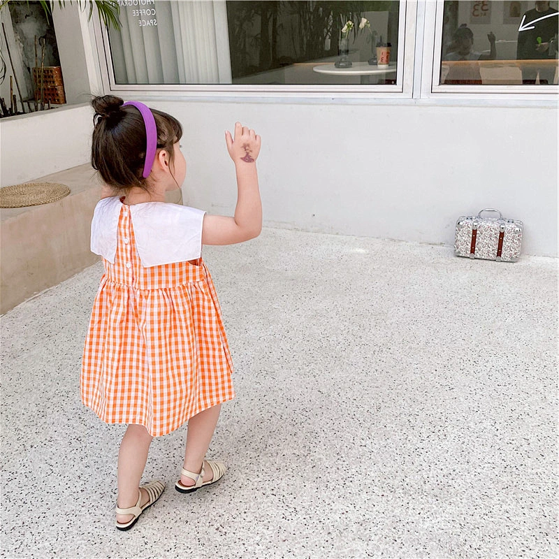 Summer wholesale dress kids girls casual dress kids plaid dress