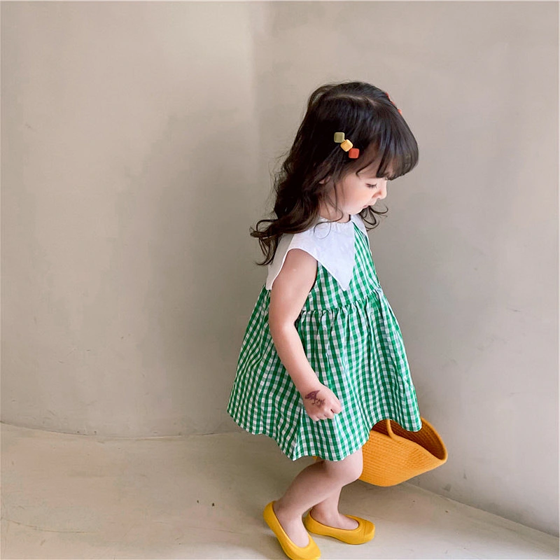 Summer wholesale dress kids girls casual dress kids plaid dress