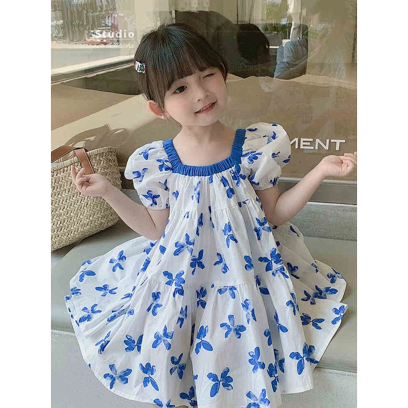 Butterfly design kid floral cotton girls dresses summer dress for baby kids girl