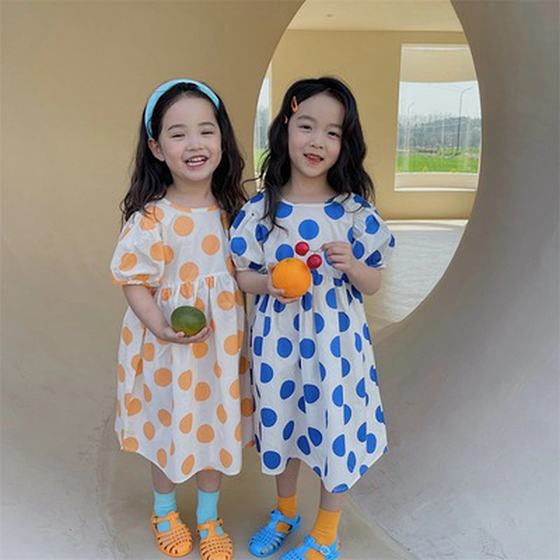 Hot sale fancy kids dress girl summer polka dot dress for kids long kids dresses