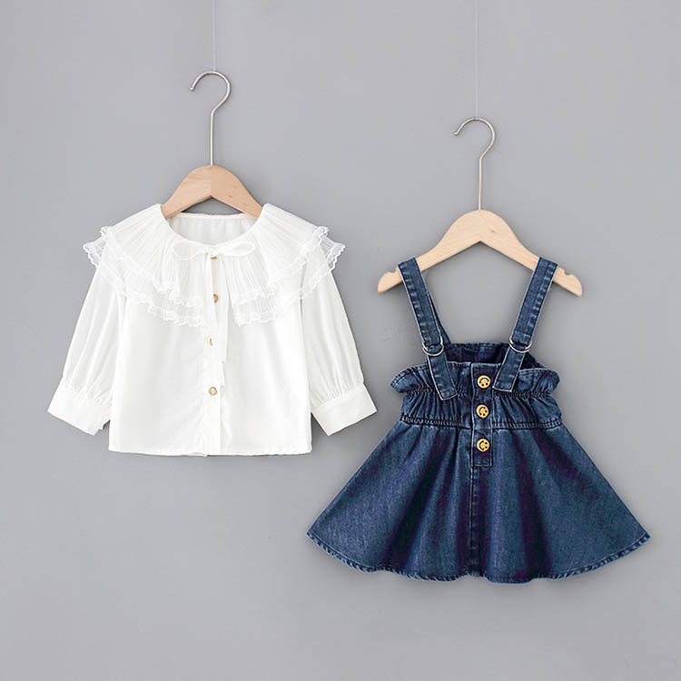 autumn long sleeve shirt with denim skirt