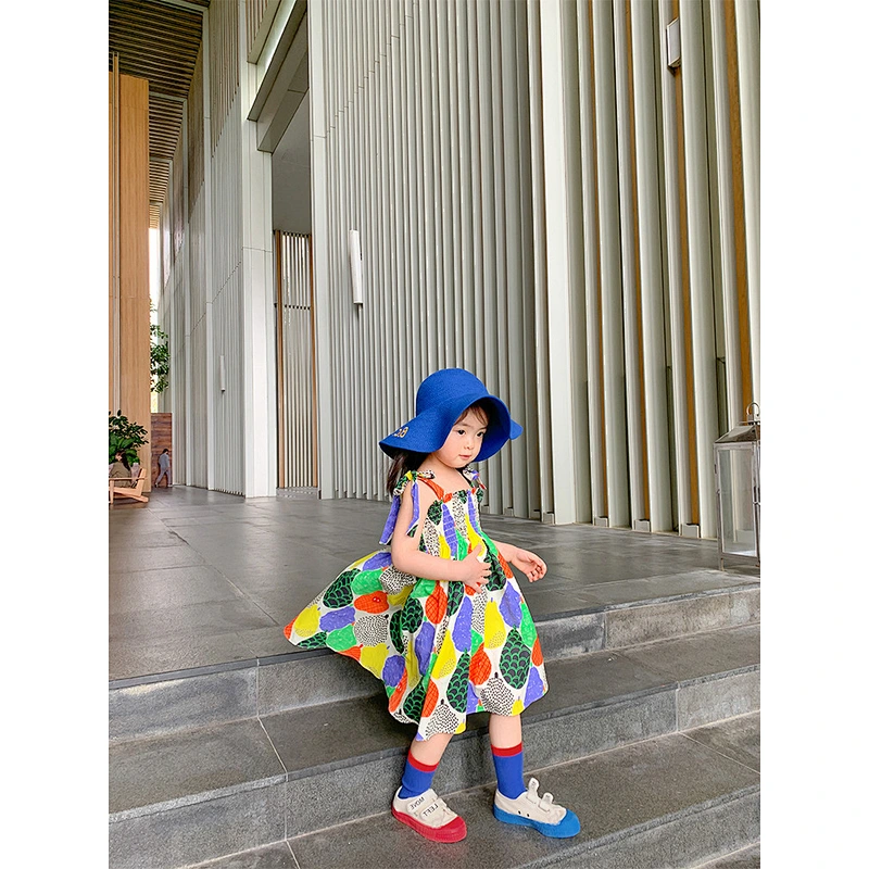 Big girl all over print kids flower dress wholesale kids sleeveless dress