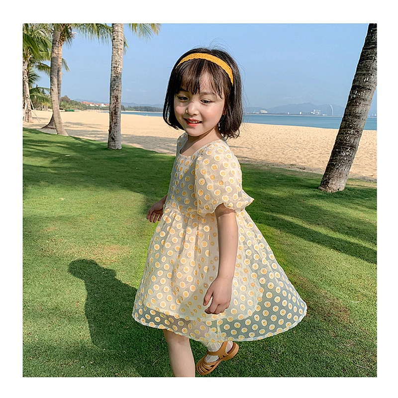 Summer sunflower dress kids boutique girl kids dress