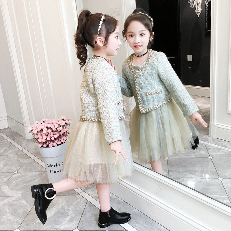 Girls elegant dress set, long sleeve dress