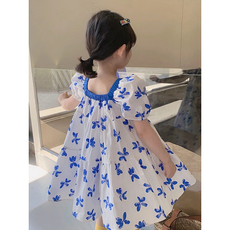 Butterfly design kid floral cotton girls dresses summer dress for baby kids girl