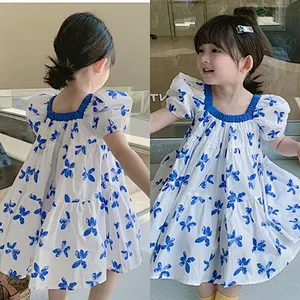 Butterfly design kid floral cotton girls dresses summer dress for baby kids girl