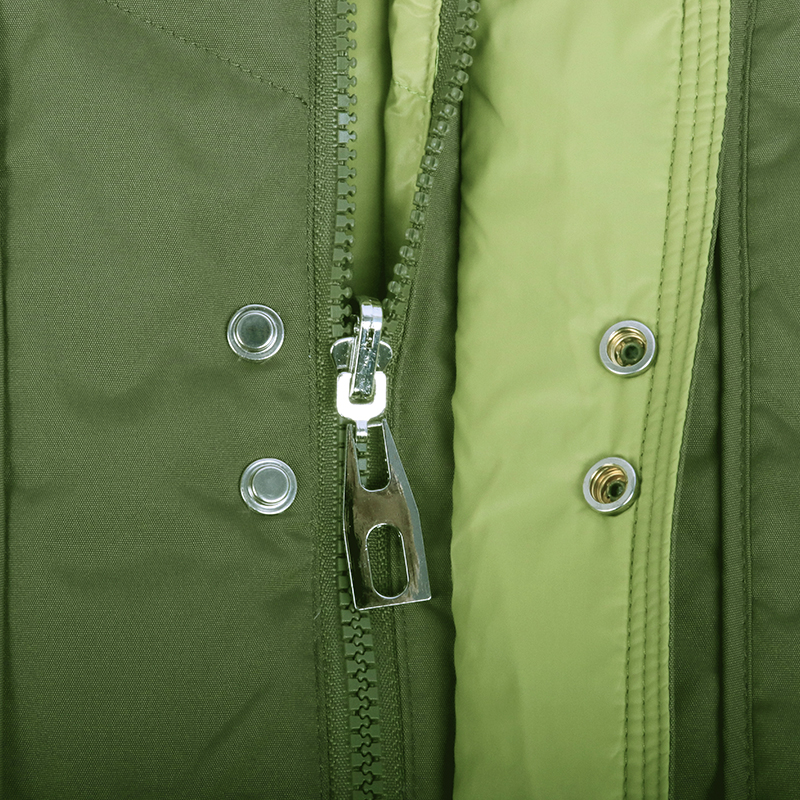 custom hooded winter parka zipper detail