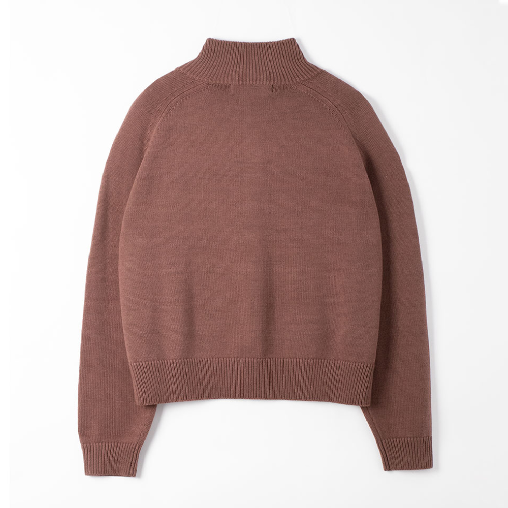 brown half-zip mock neck knit sweater back view