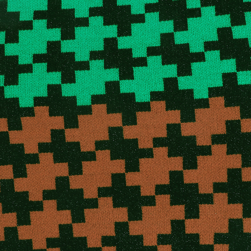 green brown gradient cross intarsia knit sweater fabric detail