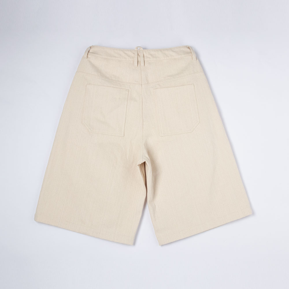 off white denim shorts back view