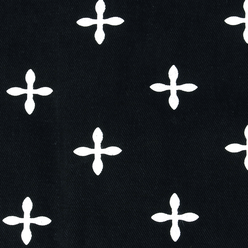 custom cross print denim jacket fabric detail