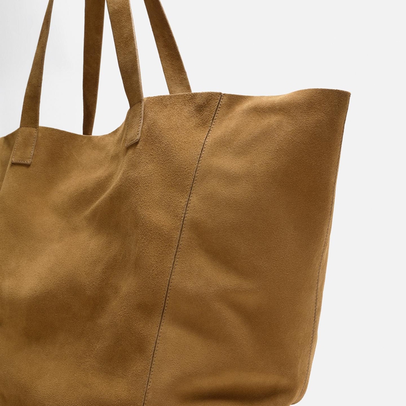 oversized suede tote fabric details