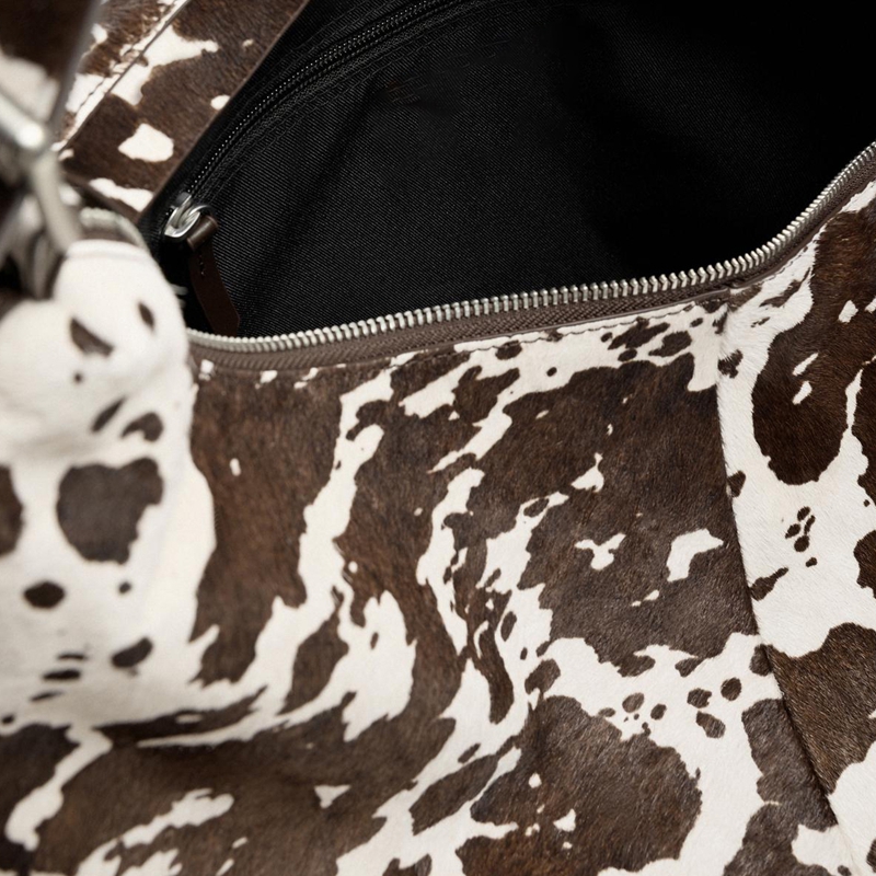 cow print hobo bag details view