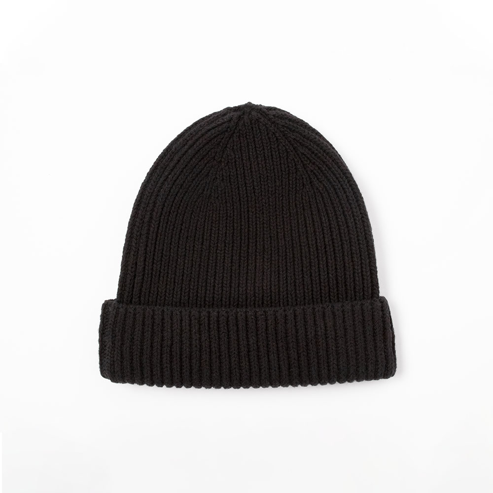 black ribbed knit cuffed beanie