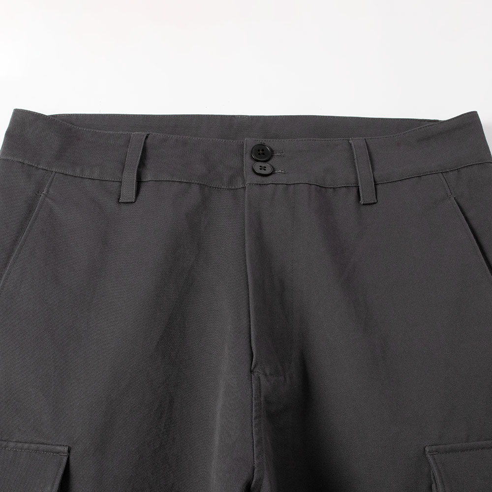 custom charcoal cargo pants waistband view