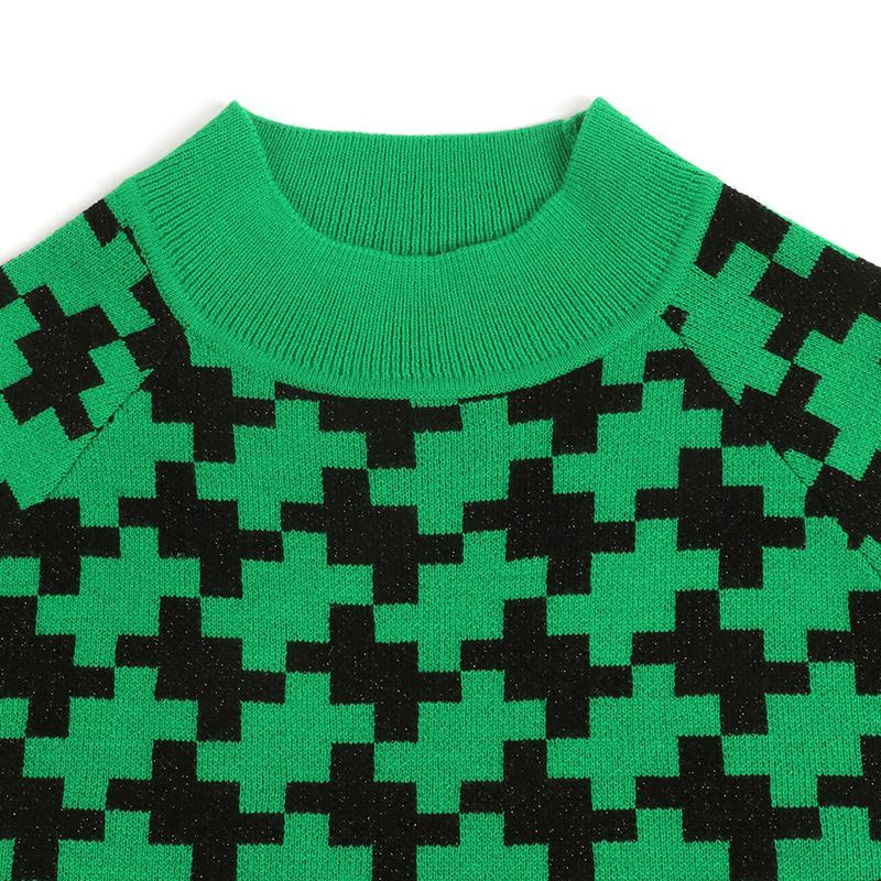 green brown gradient cross intarsia knit sweater collar view
