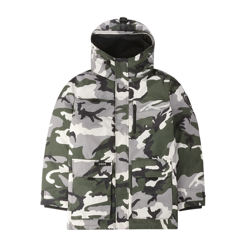 camouflage winter parka front view