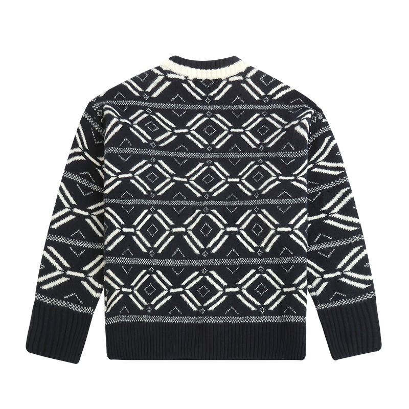 custom intarsia knit cardigan back view